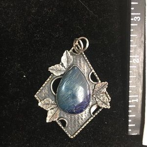 Big blue slag copper pendant sterling silver new